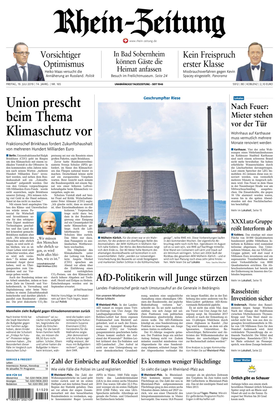 Rhein-Zeitung Koblenz & Region vom Freitag, 19.07.2019