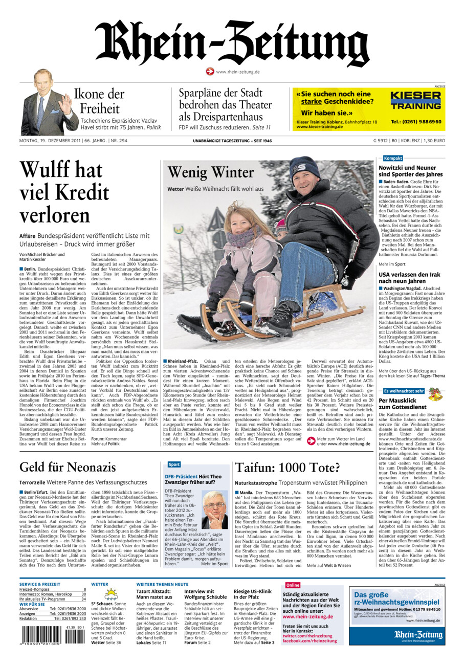 Rhein-Zeitung Koblenz & Region vom Montag, 19.12.2011