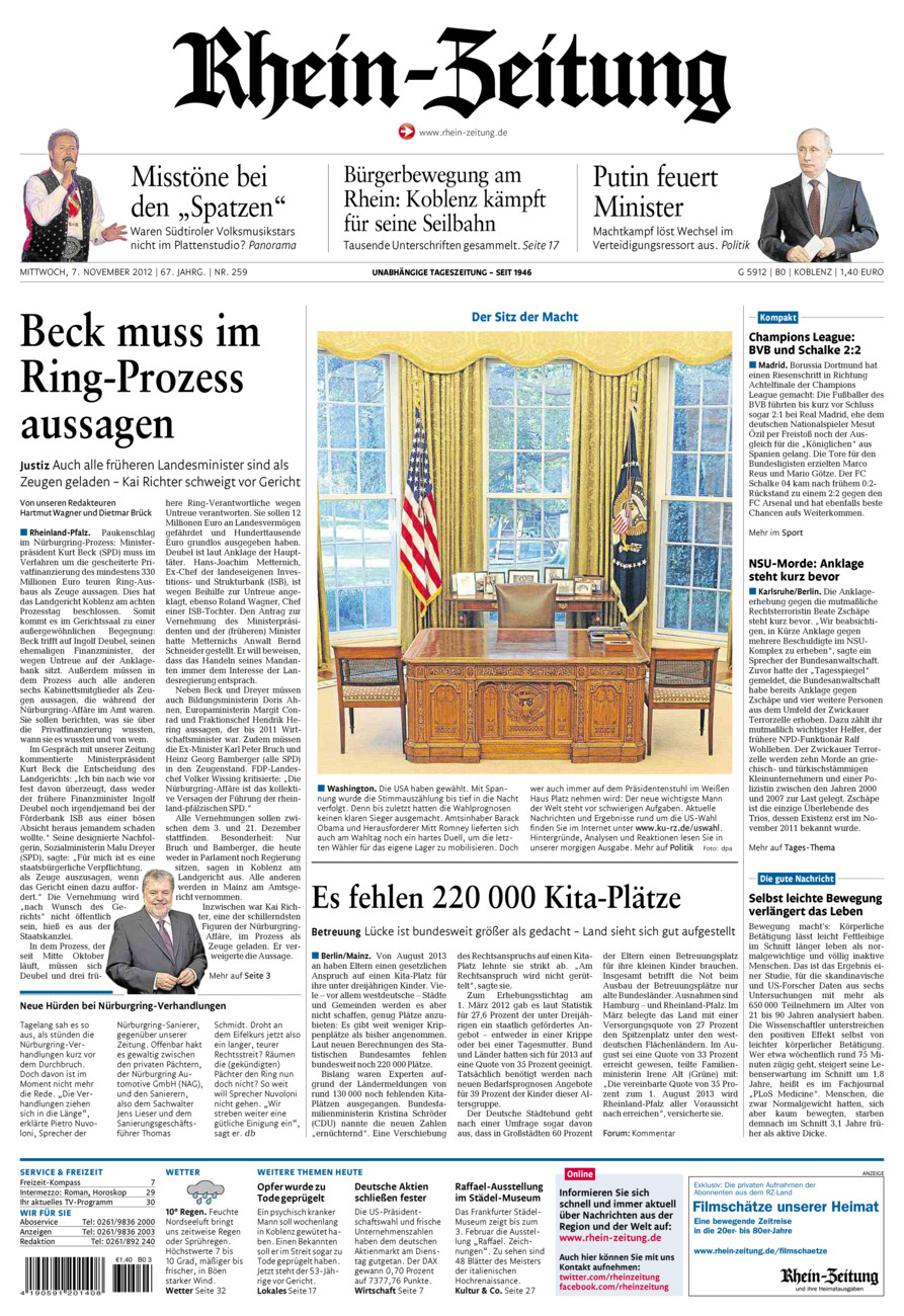 Rhein-Zeitung Koblenz & Region vom Mittwoch, 07.11.2012
