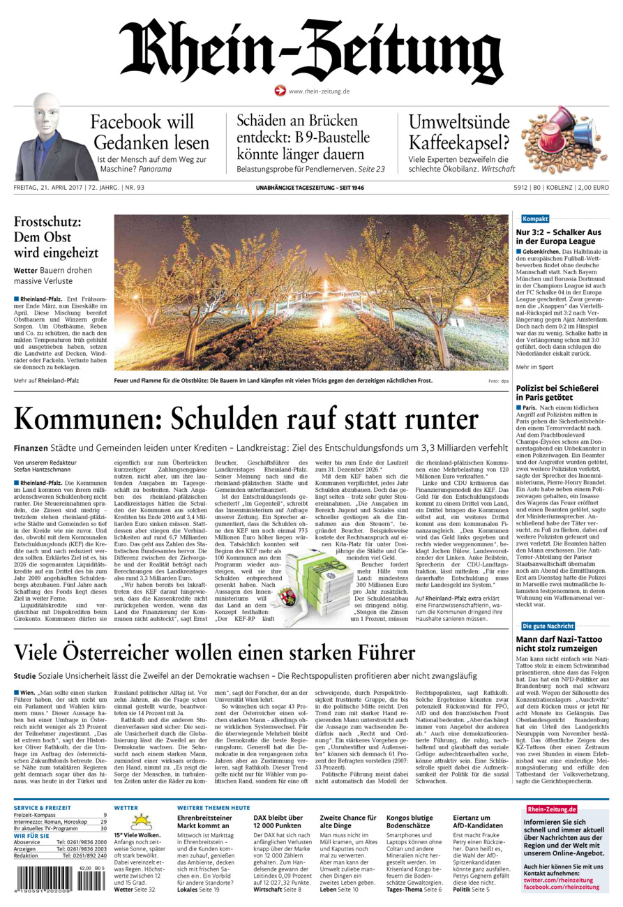 Rhein-Zeitung Koblenz & Region vom Freitag, 21.04.2017