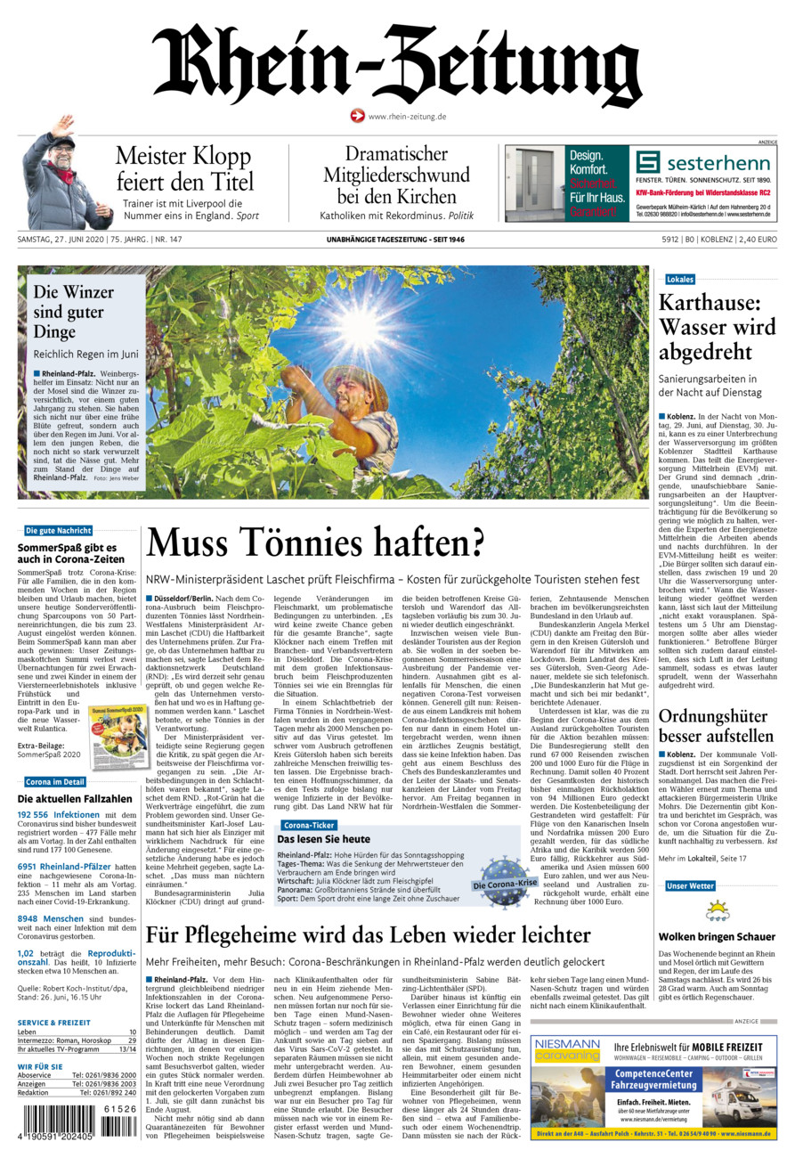 Rhein-Zeitung Koblenz & Region vom Samstag, 27.06.2020
