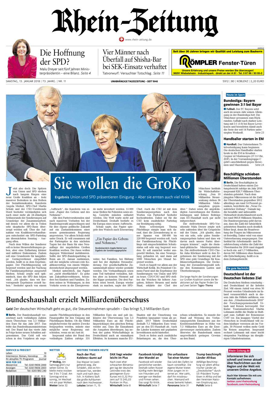 Rhein-Zeitung Koblenz & Region vom Samstag, 13.01.2018