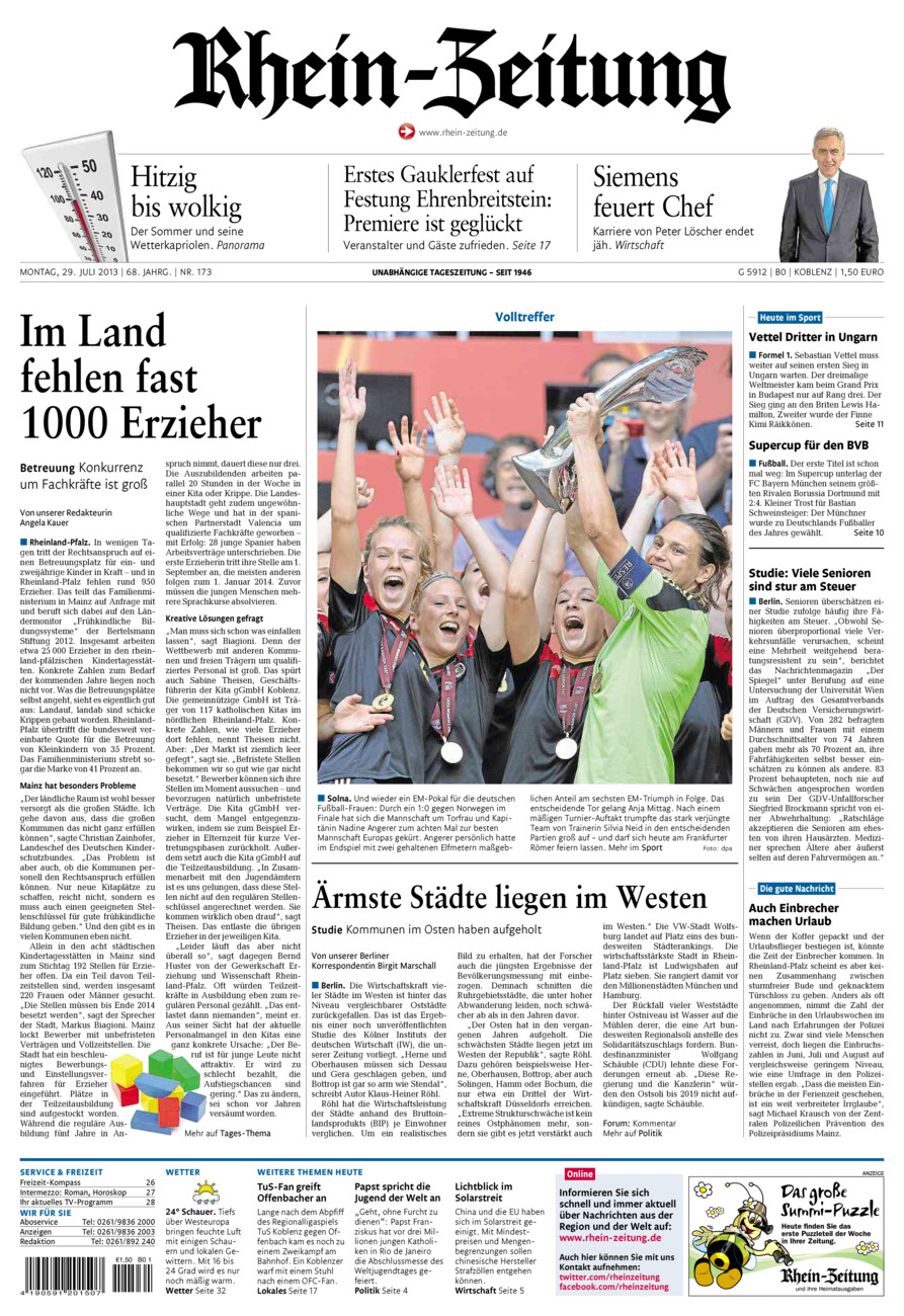 Rhein-Zeitung Koblenz & Region vom Montag, 29.07.2013