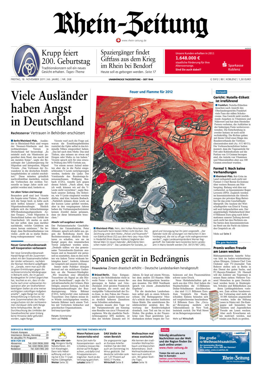 Rhein-Zeitung Koblenz & Region vom Freitag, 18.11.2011