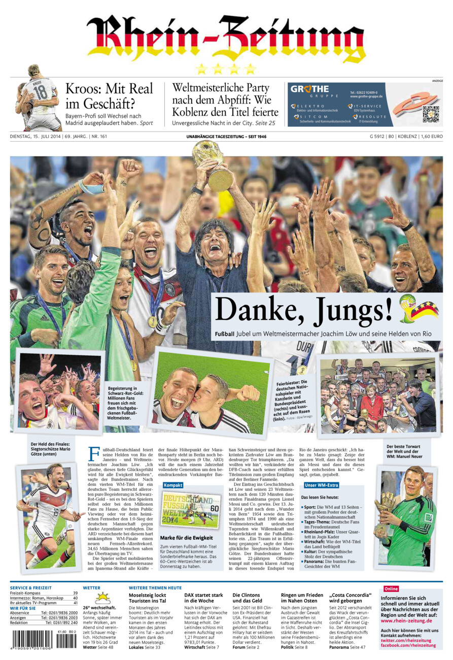 Rhein-Zeitung Koblenz & Region vom Dienstag, 15.07.2014