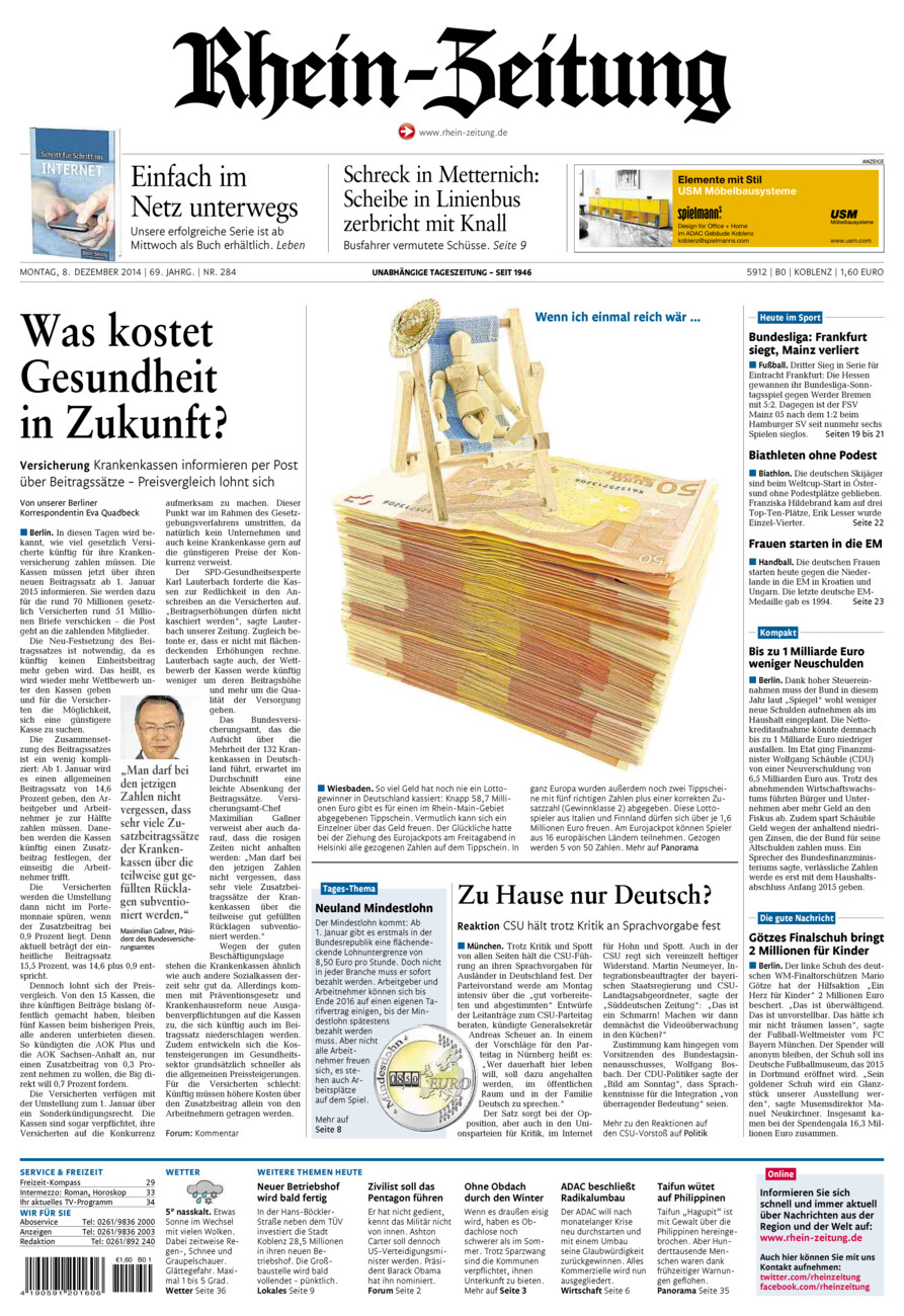 Rhein-Zeitung Koblenz & Region vom Montag, 08.12.2014