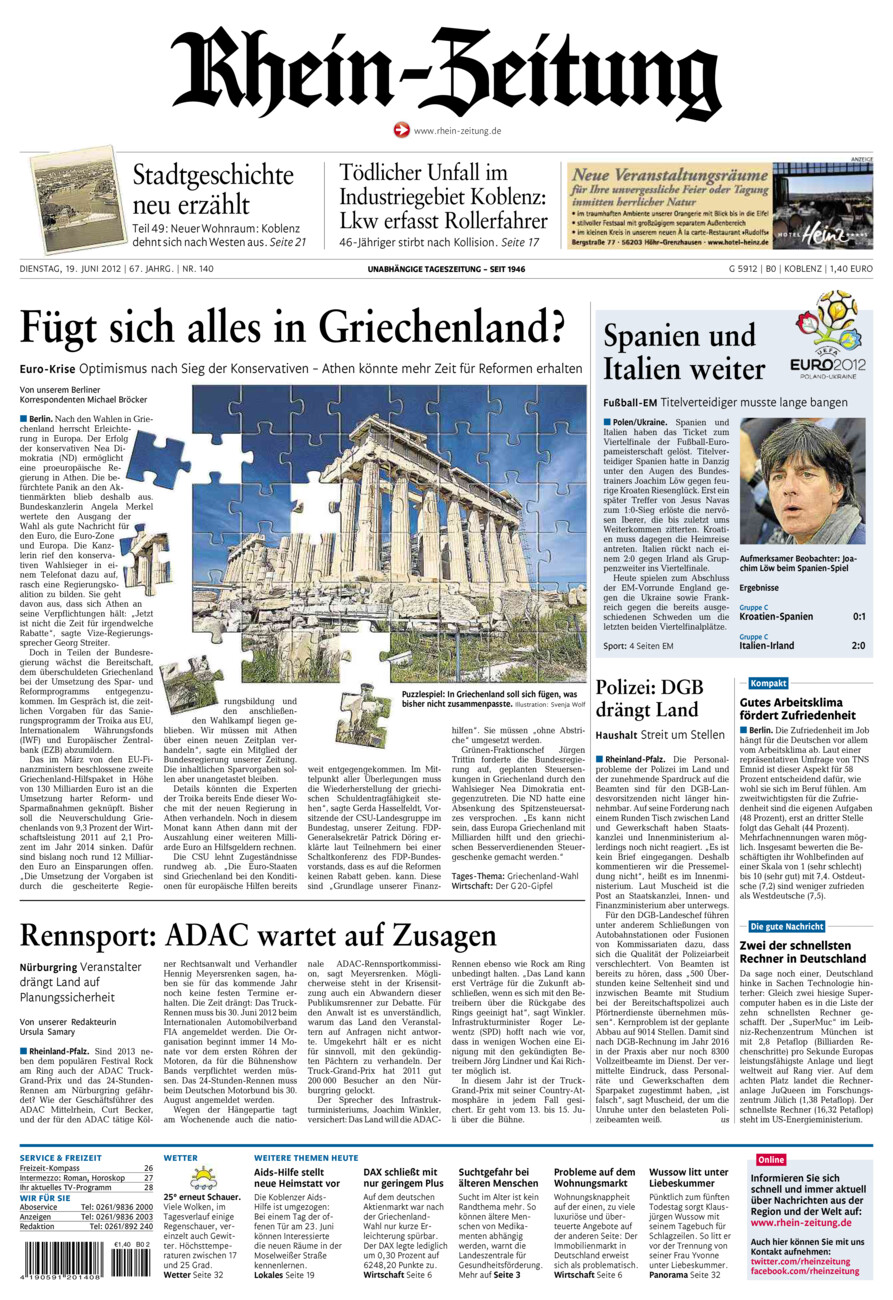 Rhein-Zeitung Koblenz & Region vom Dienstag, 19.06.2012