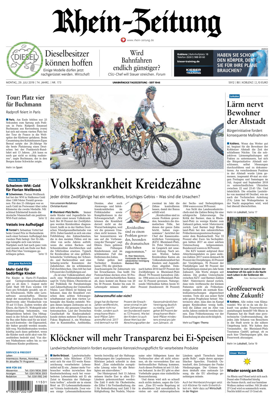 Rhein-Zeitung Koblenz & Region vom Montag, 29.07.2019