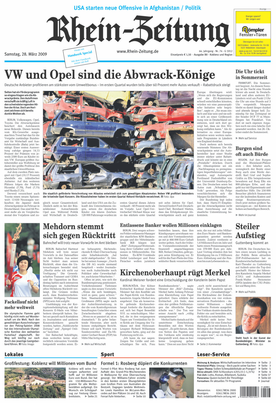 Rhein-Zeitung Koblenz & Region vom Samstag, 28.03.2009