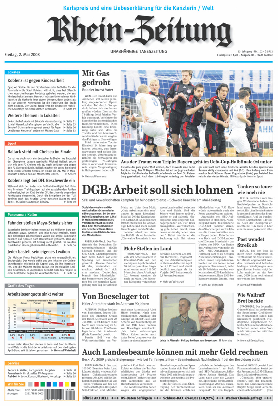 Rhein-Zeitung Koblenz & Region vom Freitag, 02.05.2008
