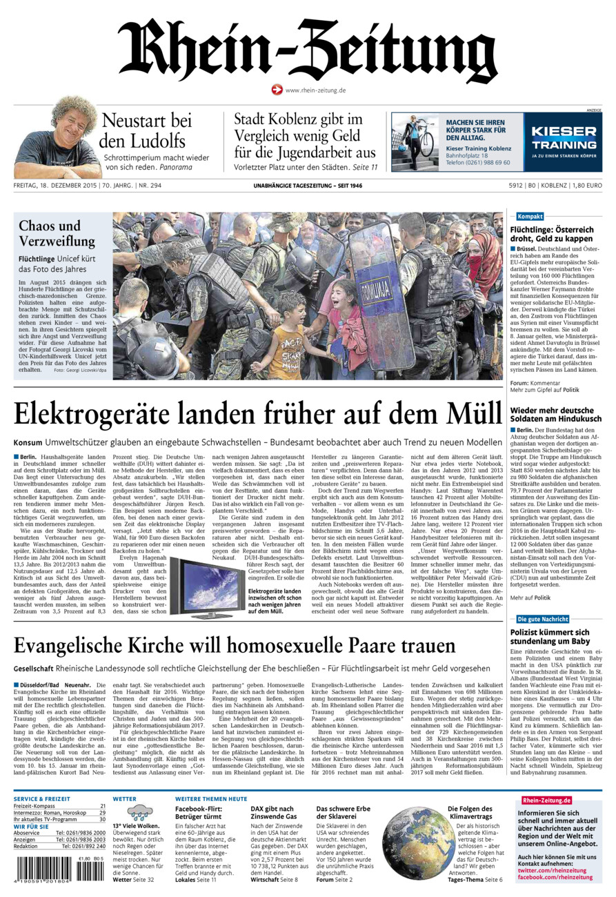 Rhein-Zeitung Koblenz & Region vom Freitag, 18.12.2015