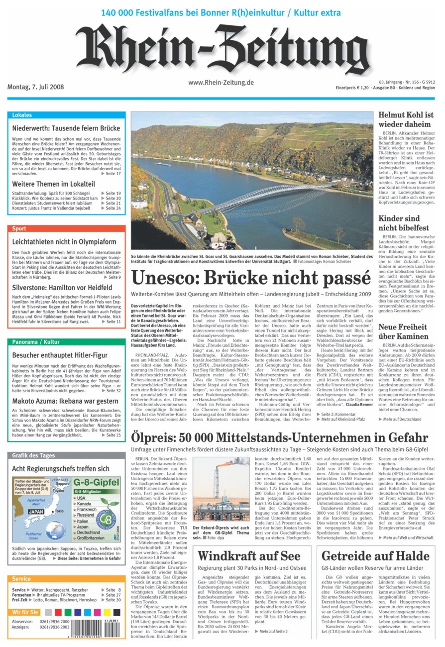 Rhein-Zeitung Koblenz & Region vom Montag, 07.07.2008