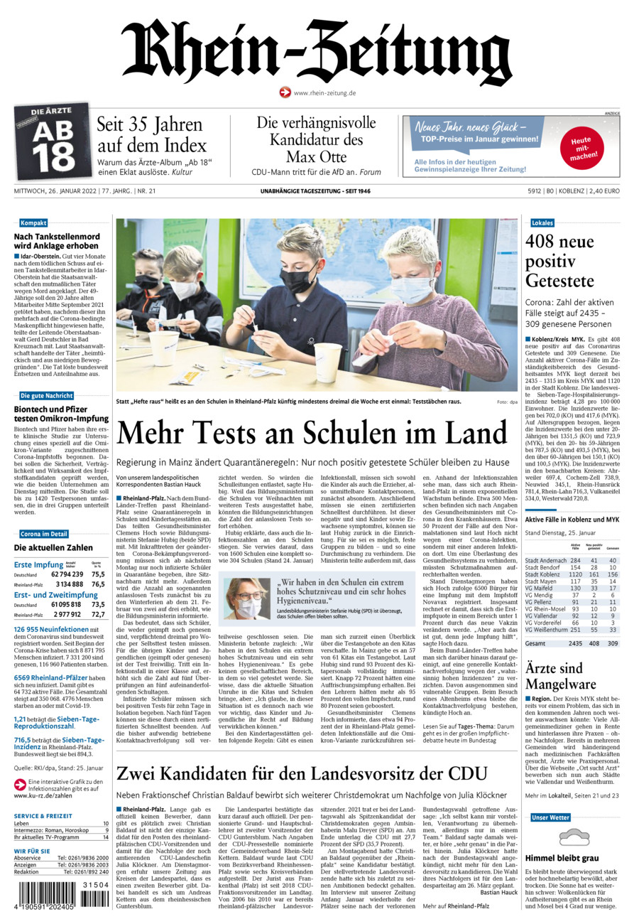 Rhein-Zeitung Koblenz & Region vom Mittwoch, 26.01.2022