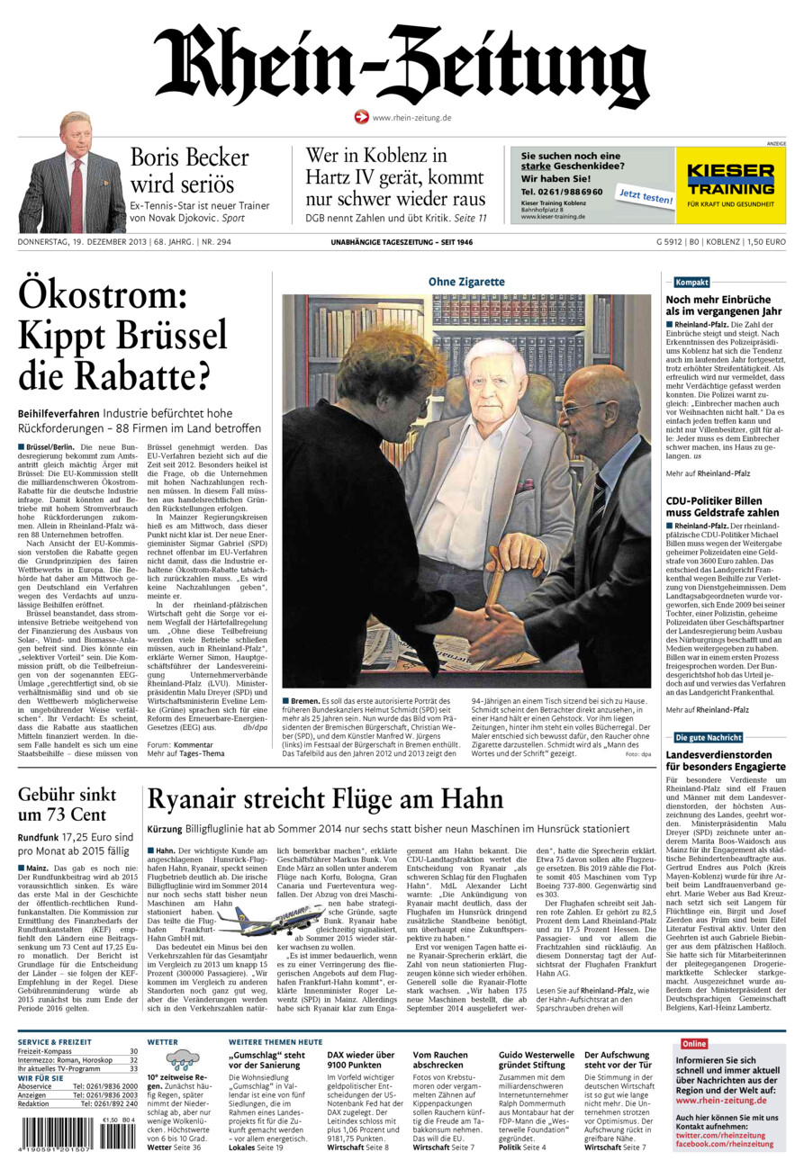 Rhein-Zeitung Koblenz & Region vom Donnerstag, 19.12.2013