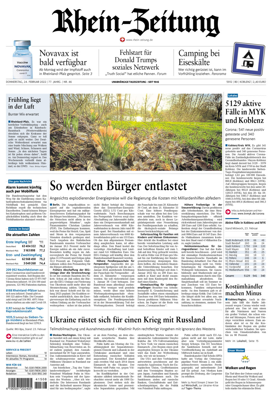 Rhein-Zeitung Koblenz & Region vom Donnerstag, 24.02.2022