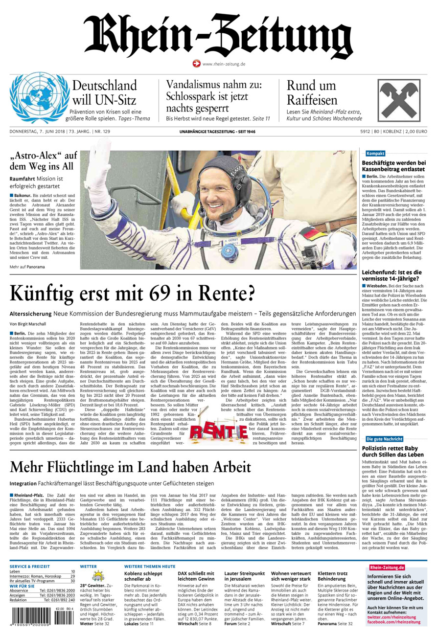 Rhein-Zeitung Koblenz & Region vom Donnerstag, 07.06.2018