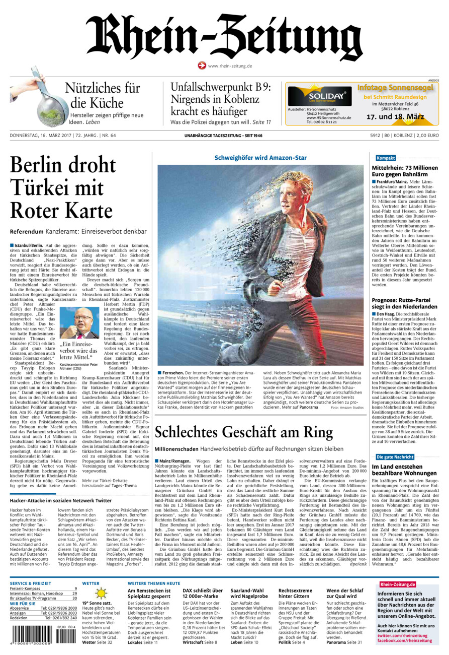 Rhein-Zeitung Koblenz & Region vom Donnerstag, 16.03.2017