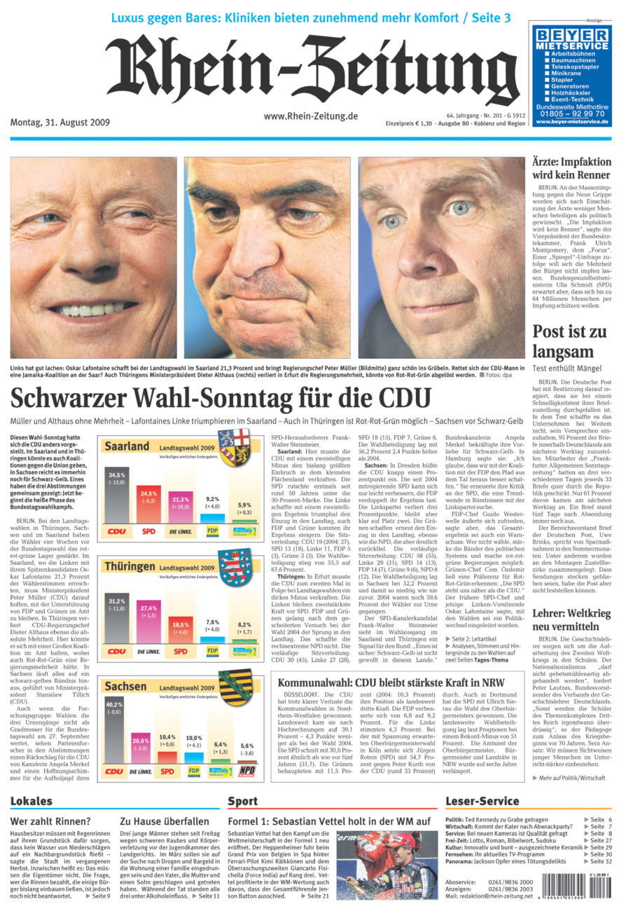 Rhein-Zeitung Koblenz & Region vom Montag, 31.08.2009