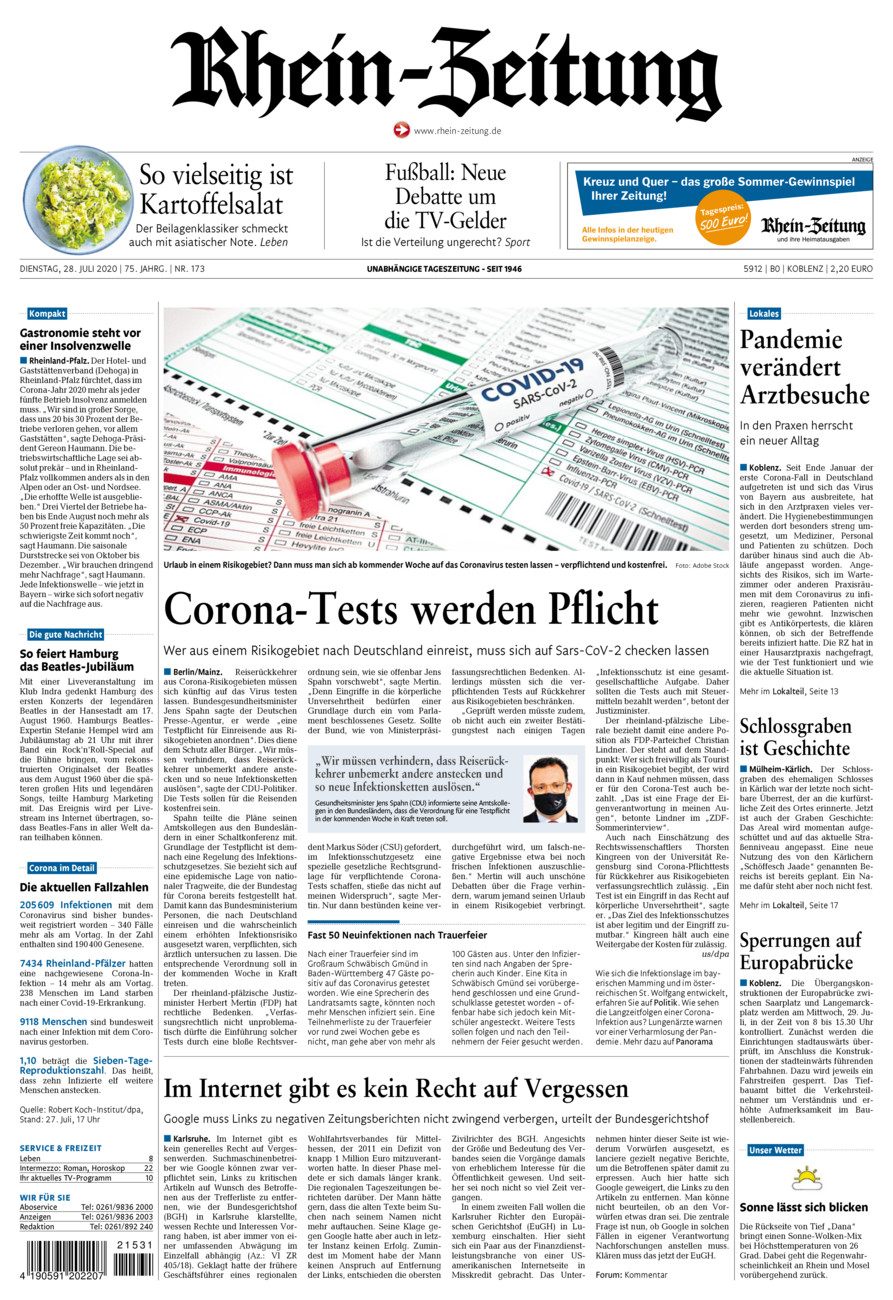 Rhein-Zeitung Koblenz & Region vom Dienstag, 28.07.2020