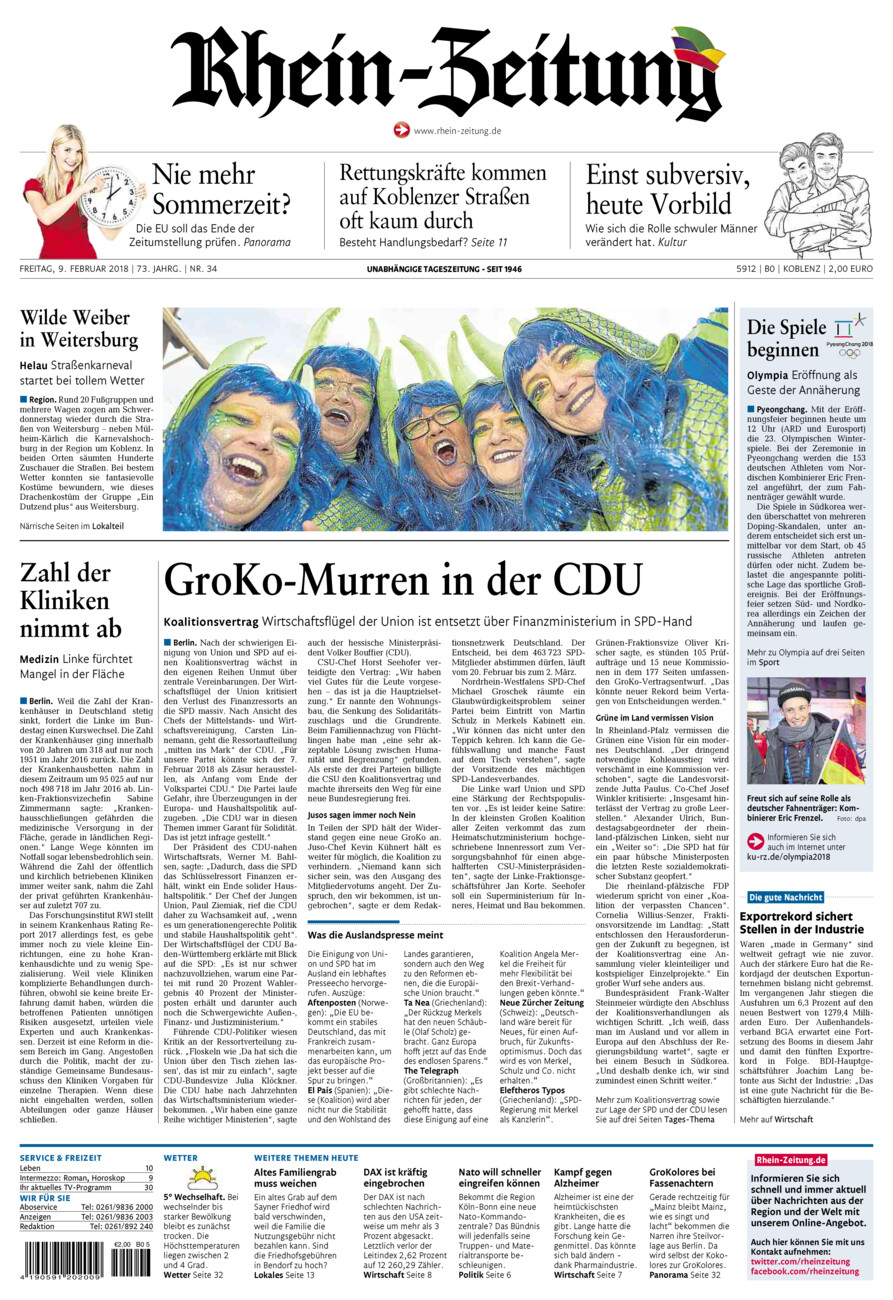 Rhein-Zeitung Koblenz & Region vom Freitag, 09.02.2018