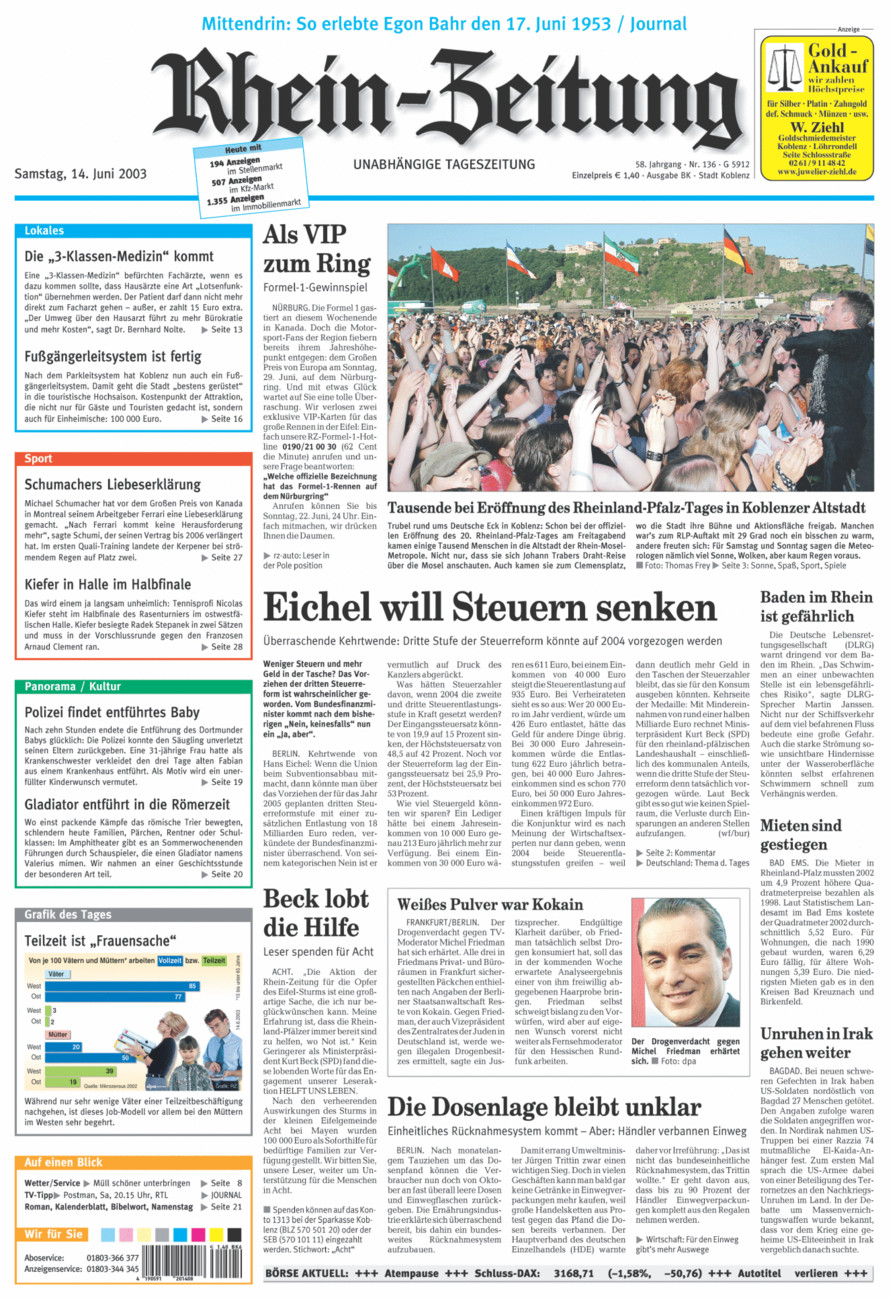 Rhein-Zeitung Koblenz & Region vom Samstag, 14.06.2003