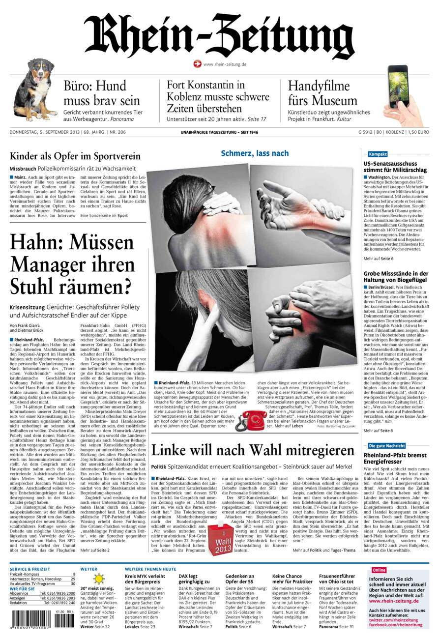 Rhein-Zeitung Koblenz & Region vom Donnerstag, 05.09.2013