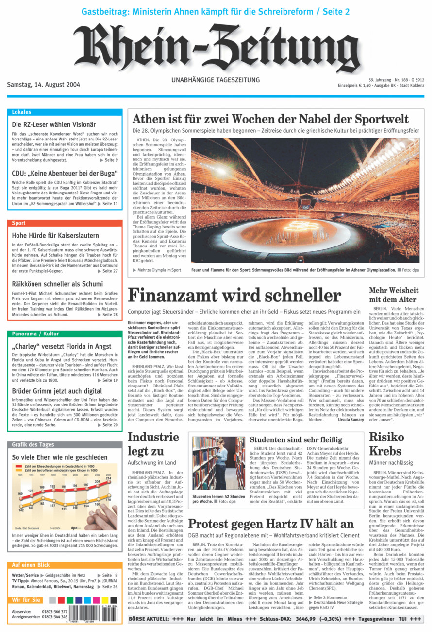 Rhein-Zeitung Koblenz & Region vom Samstag, 14.08.2004