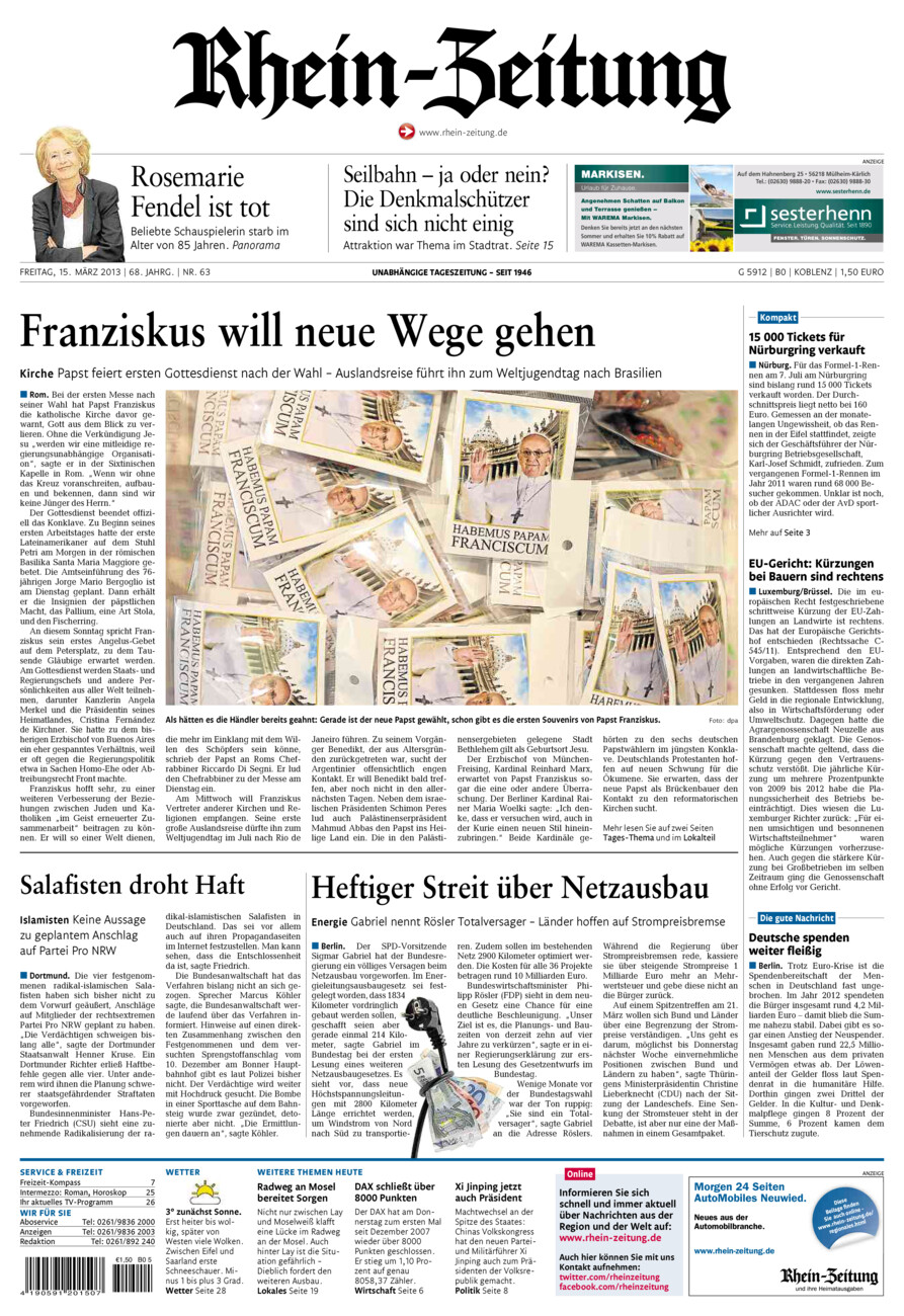 Rhein-Zeitung Koblenz & Region vom Freitag, 15.03.2013