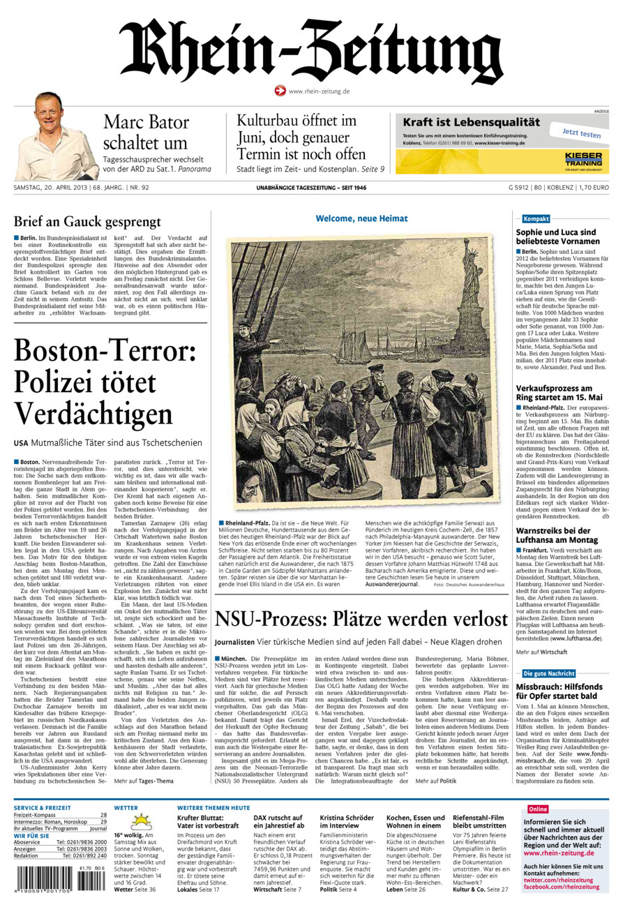Rhein-Zeitung Koblenz & Region vom Samstag, 20.04.2013