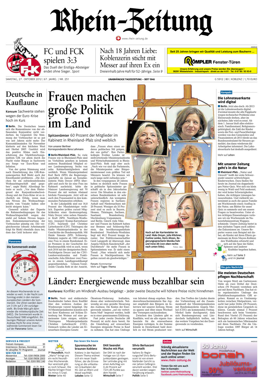 Rhein-Zeitung Koblenz & Region vom Samstag, 27.10.2012