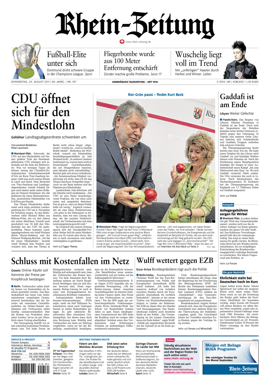 Rhein-Zeitung Koblenz & Region vom Donnerstag, 25.08.2011