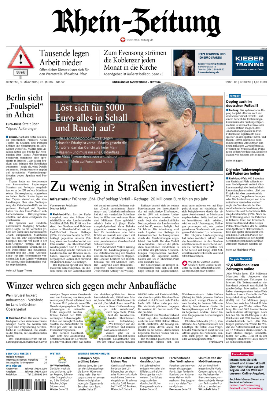 Rhein-Zeitung Koblenz & Region vom Dienstag, 03.03.2015