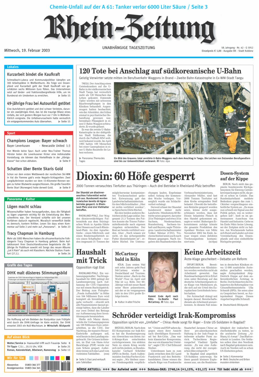 Rhein-Zeitung Koblenz & Region vom Mittwoch, 19.02.2003