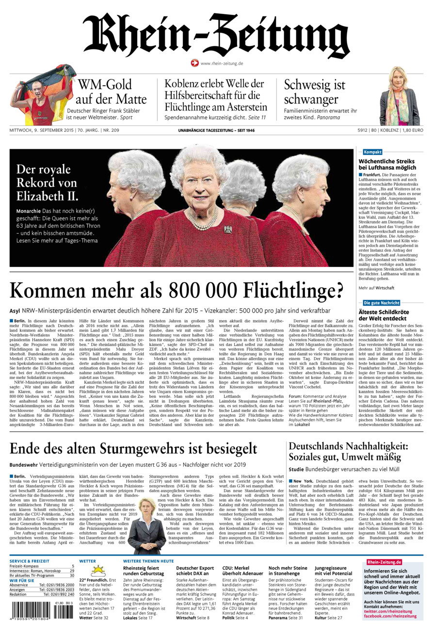 Rhein-Zeitung Koblenz & Region vom Mittwoch, 09.09.2015