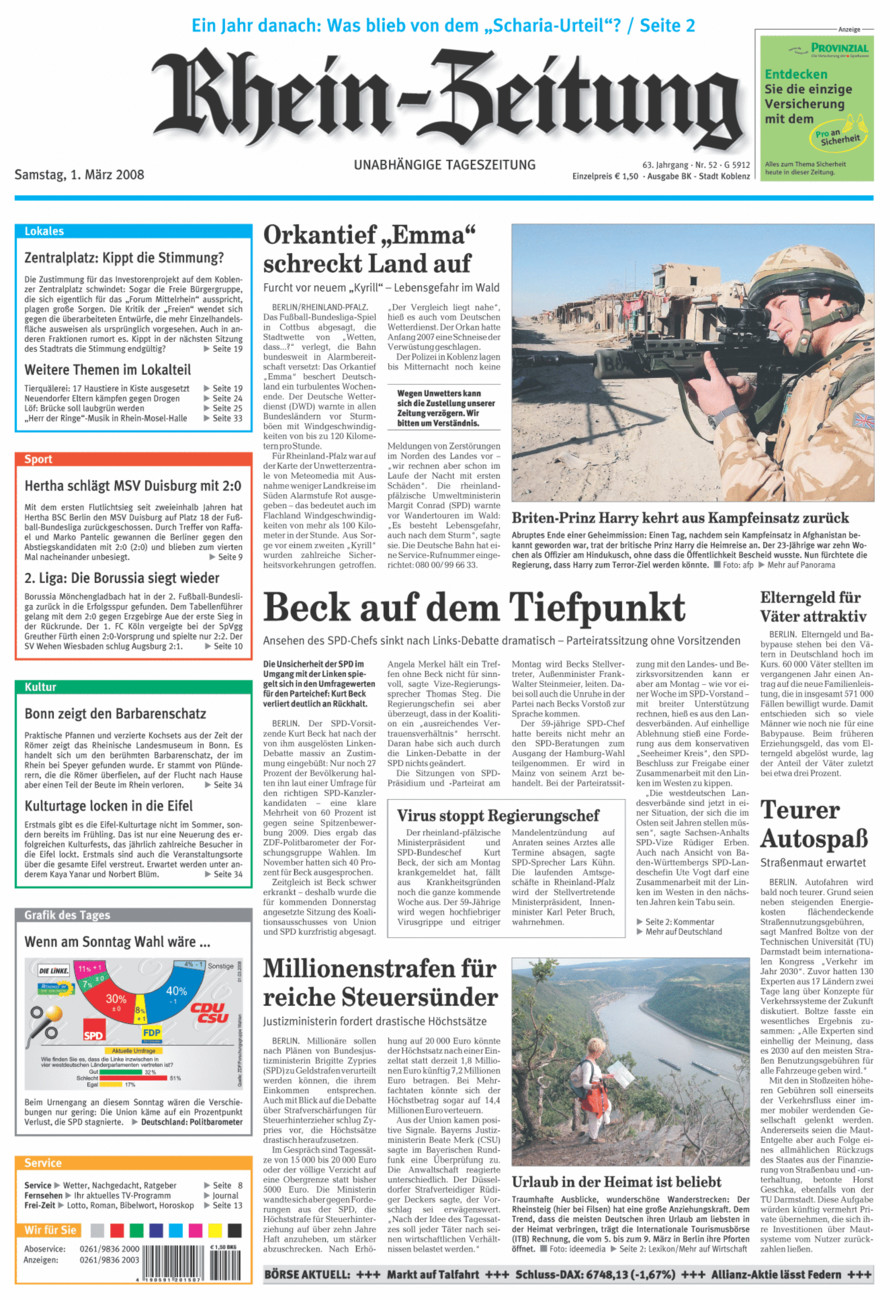 Rhein-Zeitung Koblenz & Region vom Samstag, 01.03.2008