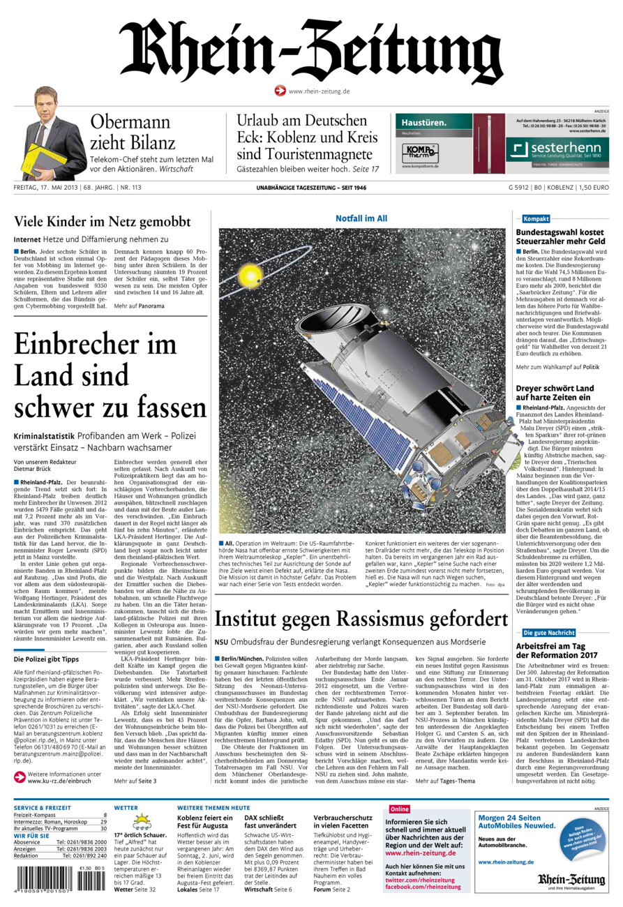 Rhein-Zeitung Koblenz & Region vom Freitag, 17.05.2013