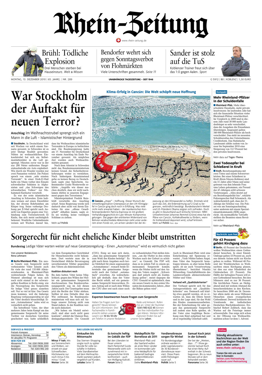 Rhein-Zeitung Koblenz & Region vom Montag, 13.12.2010