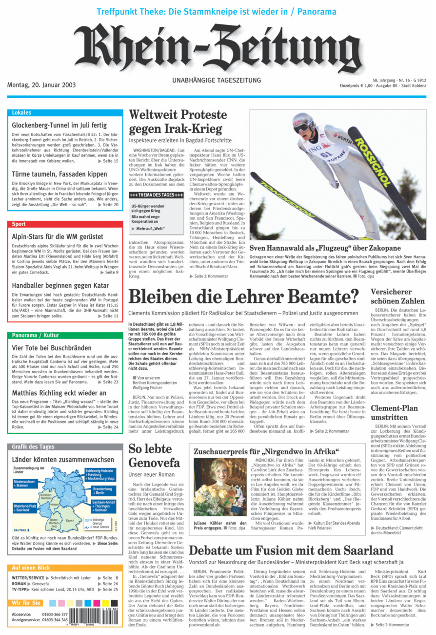 Rhein-Zeitung Koblenz & Region vom Montag, 20.01.2003