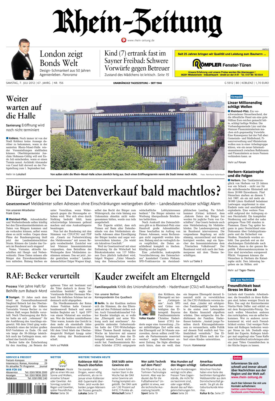 Rhein-Zeitung Koblenz & Region vom Samstag, 07.07.2012