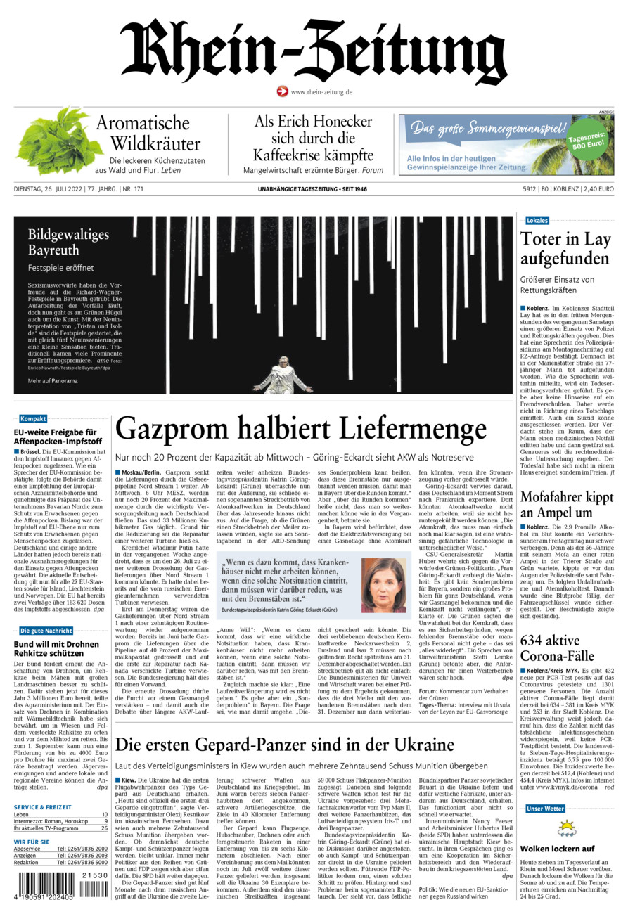 Rhein-Zeitung Koblenz & Region vom Dienstag, 26.07.2022