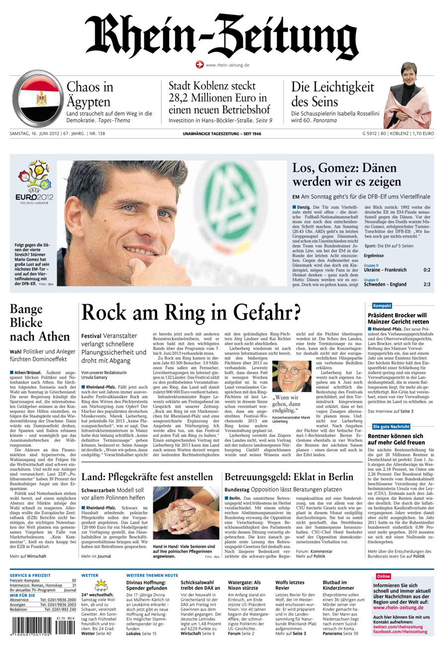 Rhein-Zeitung Koblenz & Region vom Samstag, 16.06.2012