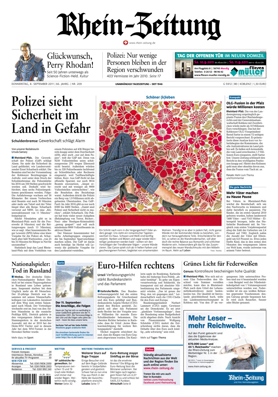 Rhein-Zeitung Koblenz & Region vom Donnerstag, 08.09.2011