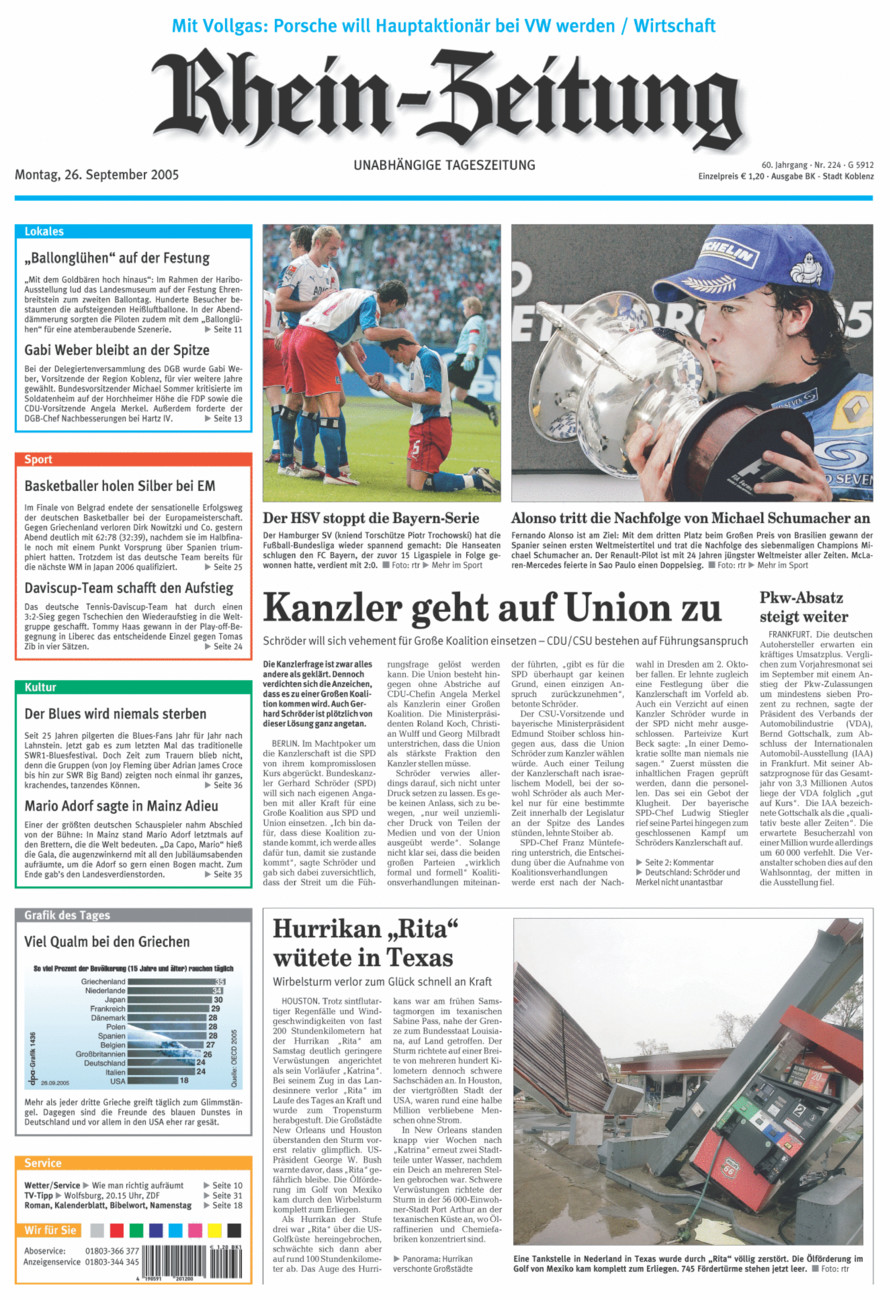 Rhein-Zeitung Koblenz & Region vom Montag, 26.09.2005