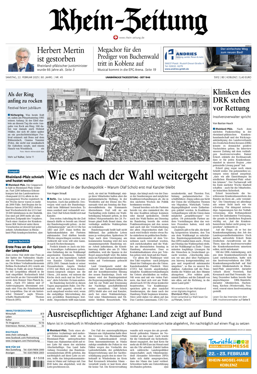 Rhein-Zeitung Koblenz & Region vom Samstag, 22.02.2025