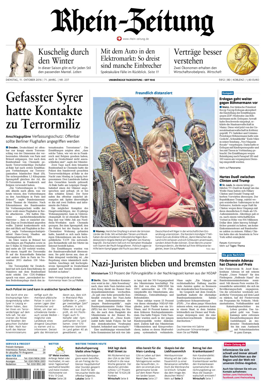 Rhein-Zeitung Koblenz & Region vom Dienstag, 11.10.2016