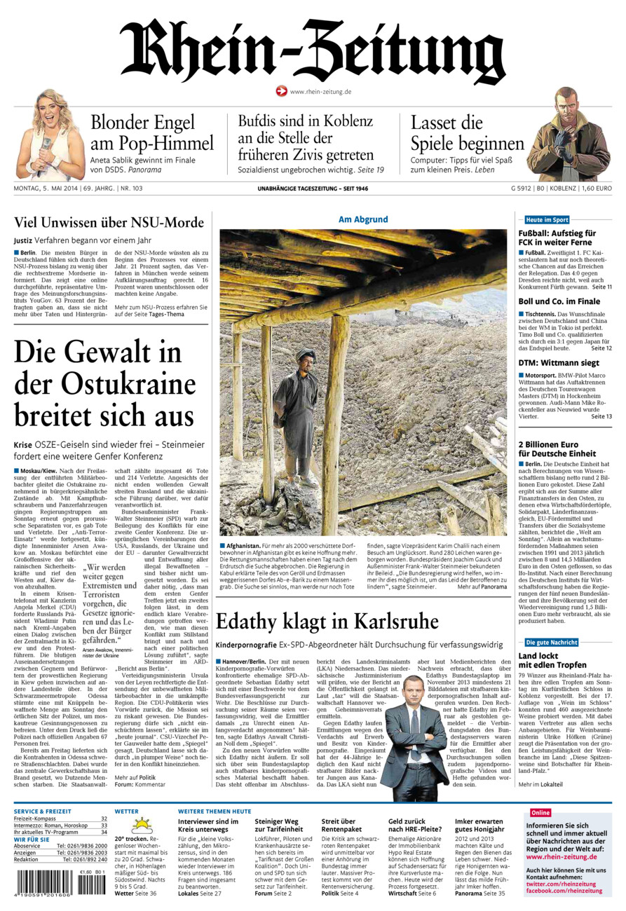 Rhein-Zeitung Koblenz & Region vom Montag, 05.05.2014