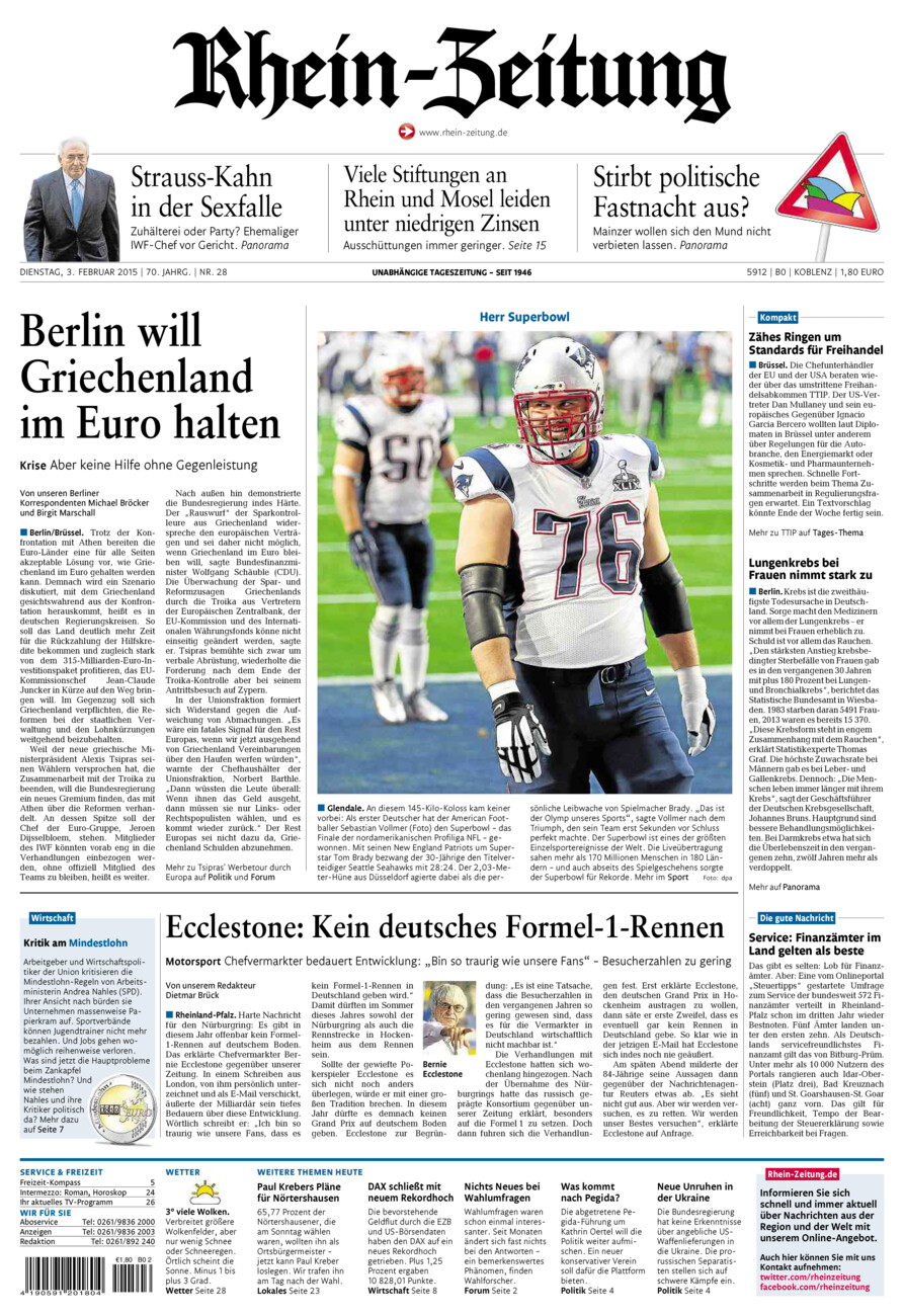 Rhein-Zeitung Koblenz & Region vom Dienstag, 03.02.2015