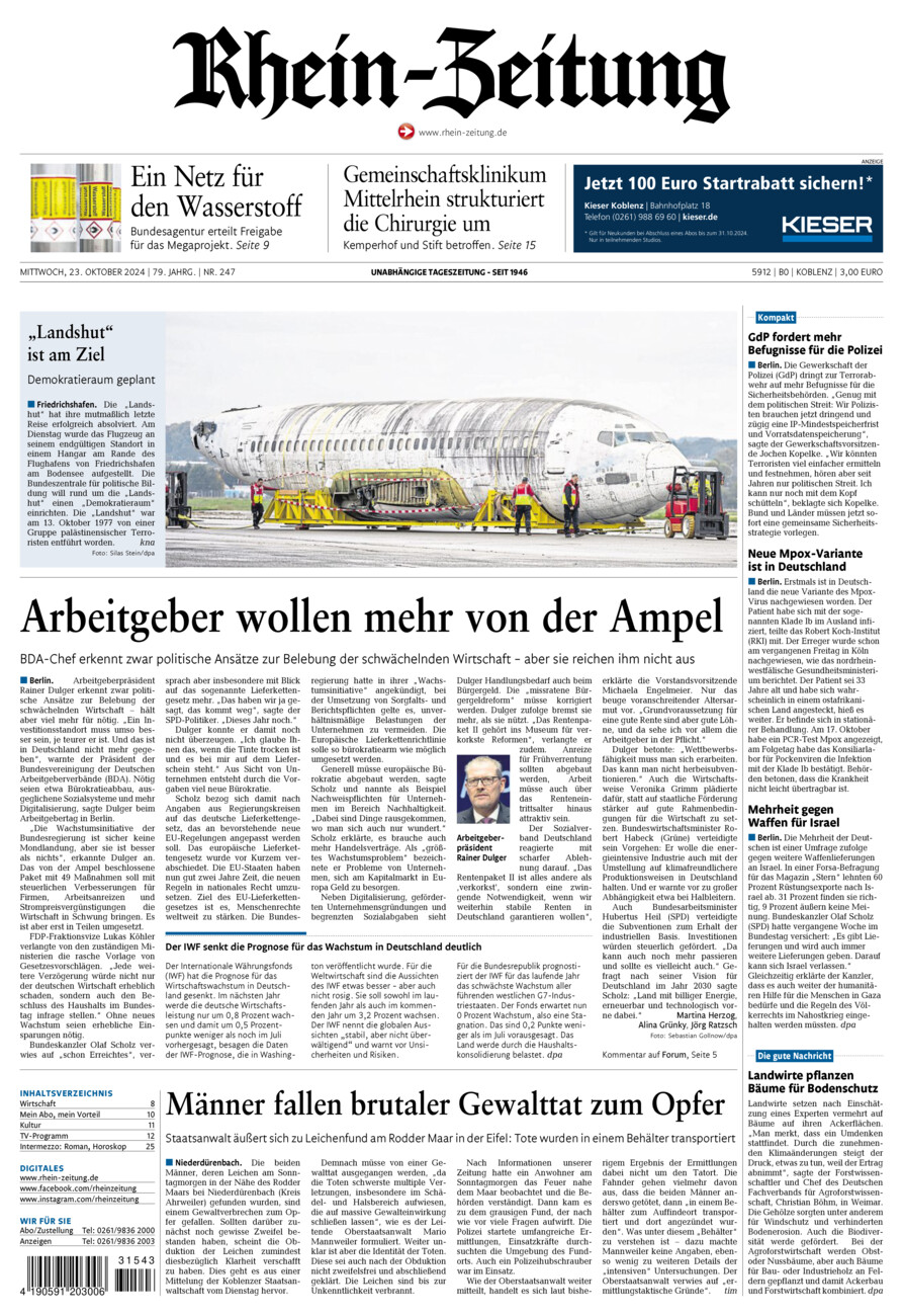 Rhein-Zeitung Koblenz & Region vom Mittwoch, 23.10.2024