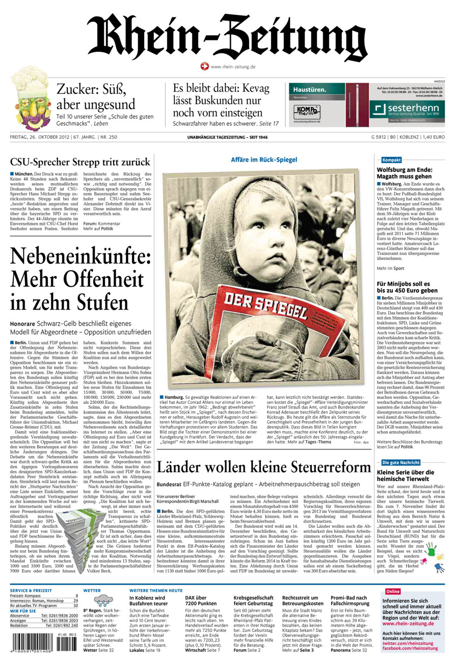 Rhein-Zeitung Koblenz & Region vom Freitag, 26.10.2012