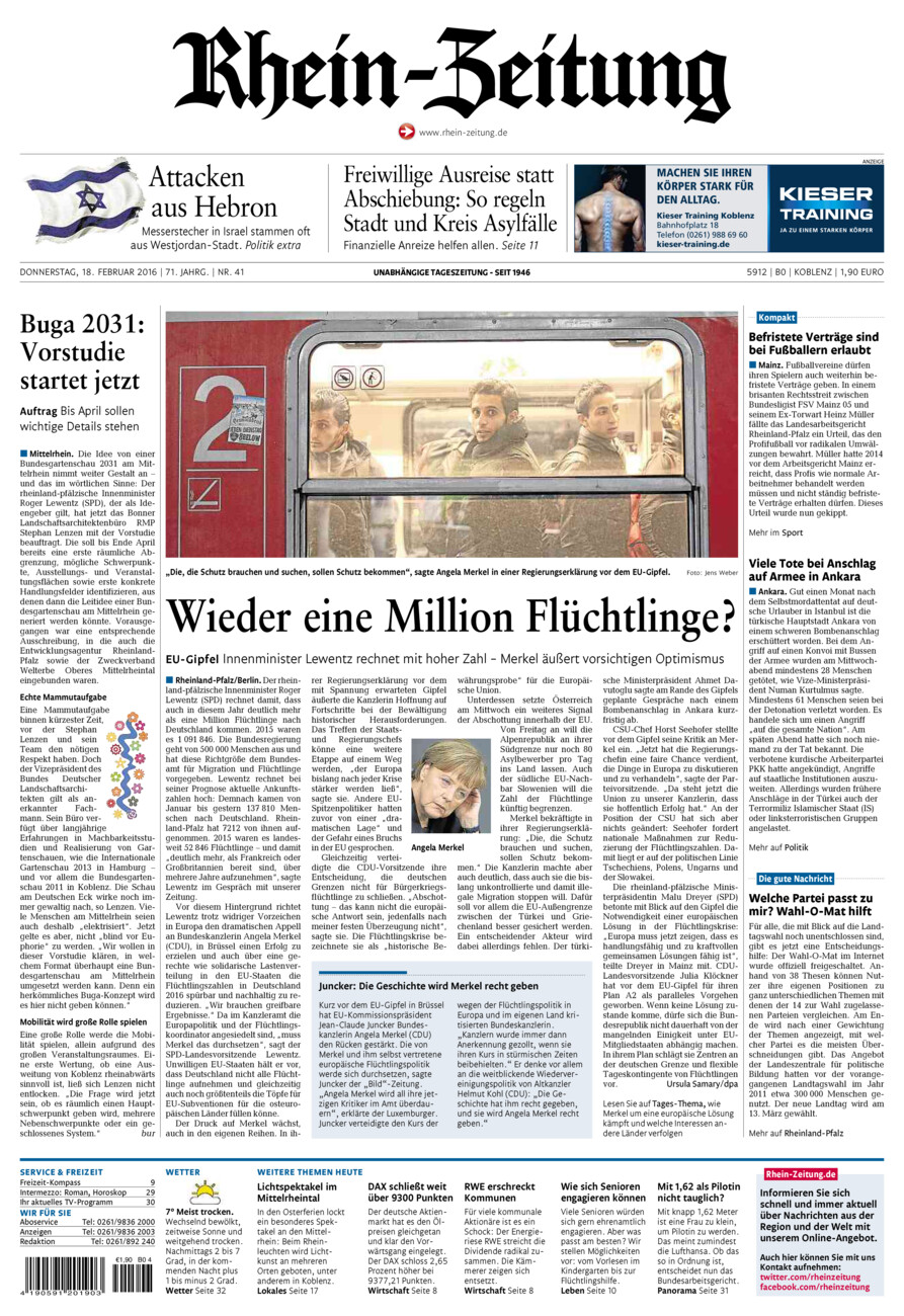 Rhein-Zeitung Koblenz & Region vom Donnerstag, 18.02.2016